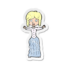retro distressed sticker of a cartoon worried victorian woman