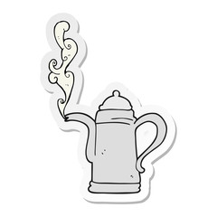 sticker of a cartoon steaming coffee kettle