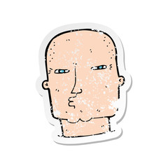 retro distressed sticker of a cartoon bald tough guy