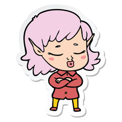 sticker of a pretty cartoon elf girl