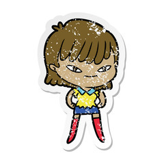 distressed sticker of a cartoon woman