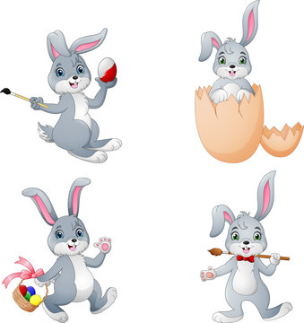 Collection of white easter rabbit in different poses