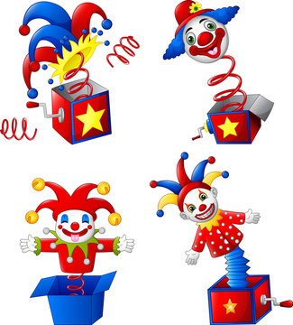Set of toy circus clown out of a box