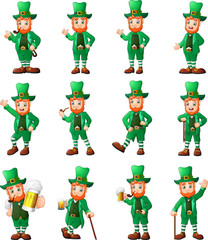 Cartoon leprechaun set in different poses