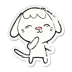 distressed sticker of a happy cartoon dog