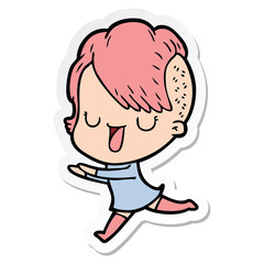 sticker of a cute cartoon girl with hipster haircut