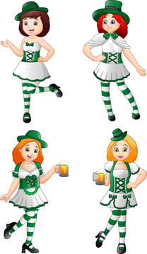 Cartoon women leprechaun collection set