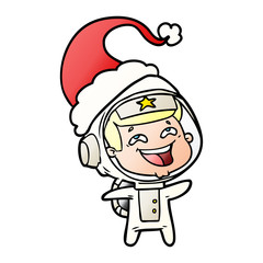 gradient cartoon of a laughing astronaut wearing santa hat
