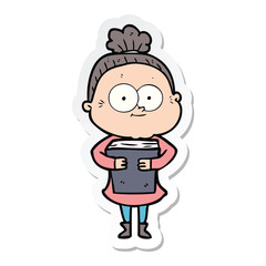sticker of a cartoon happy old woman