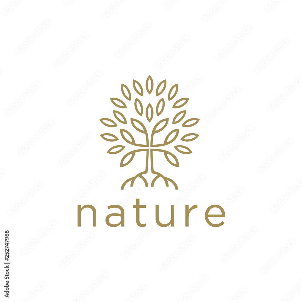 Poster tree in a modern style mono line. decorative template to create a unique design, logos, signage, pos