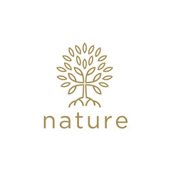 tree in a modern style mono line. Decorative template to create a unique design, logos, signage, posters. Concept for organic shop.