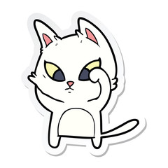 sticker of a confused cartoon cat