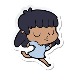 sticker of a cartoon indifferent woman running
