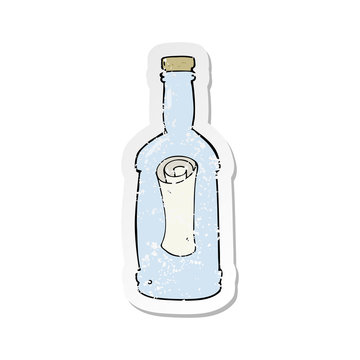 retro distressed sticker of a cartoon letter in a bottle
