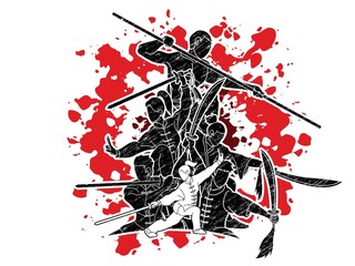 Obraz na płótnie Canvas Group of People Kung Fu fighter, Martial arts with weapons action cartoon graphic vector.