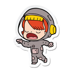 sticker of a cartoon talking astronaut