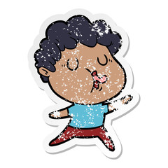 distressed sticker of a cartoon man singing