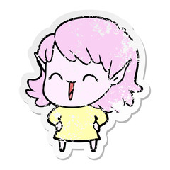 distressed sticker of a cartoon elf girl