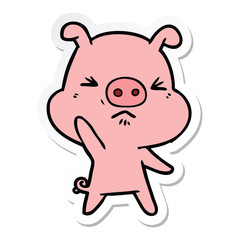 sticker of a cartoon angry pig