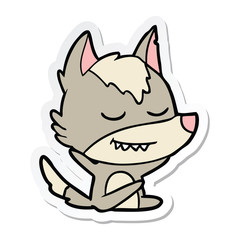 sticker of a friendly cartoon wolf sitting