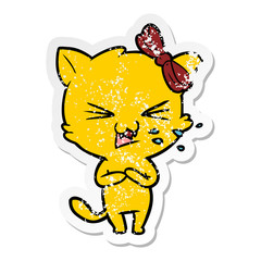 distressed sticker of a cartoon cat