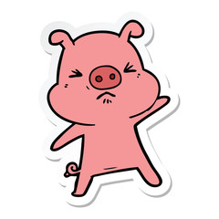 sticker of a cartoon angry pig