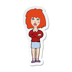 sticker of a cartoon tough woman with folded arms