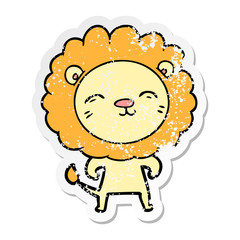 distressed sticker of a cartoon lion
