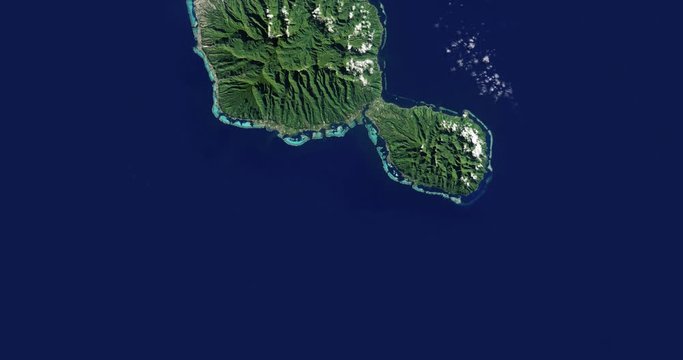 Very high-altitude overflight aerial of Tahiti. Clip loops and is reversible. Elements of this image furnished by NASA