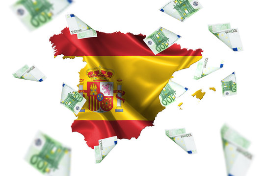 Wavy Spanish Flag and Euro Banknotes