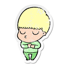 distressed sticker of a cartoon calm boy