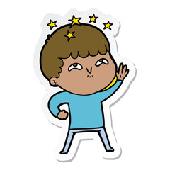 sticker of a cartoon amazed boy
