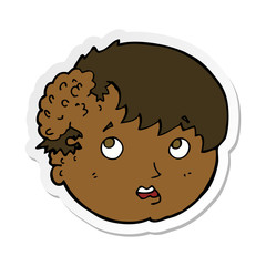 sticker of a cartoon boy with ugly growth on head