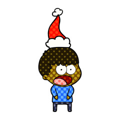 comic book style illustration of a shocked man wearing santa hat