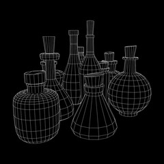 Set of wine bottles. Model wireframe low poly mesh vector illustration