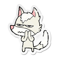 distressed sticker of a cartoon annoyed wolf