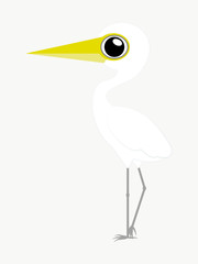 Great egret bird cartoon, it's white color body but have yellow beak and black legs.