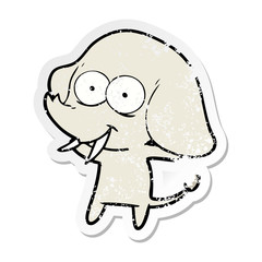 distressed sticker of a happy cartoon elephant