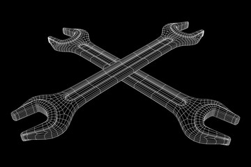 Fototapeta premium Wrench. Spanner repair tool. Mechanic or engineer instruments. Support service wireframe low poly mesh vector illustration