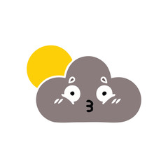 flat color retro cartoon storm cloud and sun