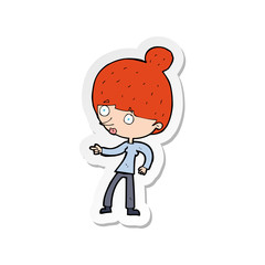 sticker of a cartoon woman pointing