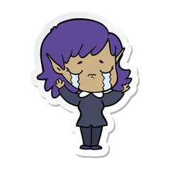sticker of a cartoon crying elf girl
