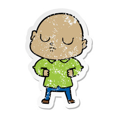 distressed sticker of a cartoon bald man