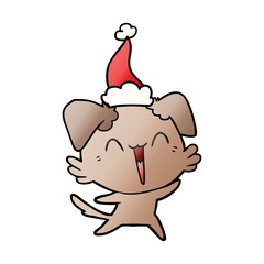 happy little dog gradient cartoon of a wearing santa hat
