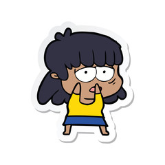 sticker of a cartoon tired woman