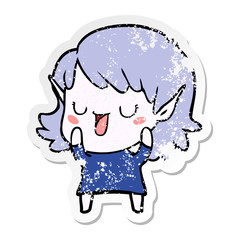 distressed sticker of a cartoon elf girl