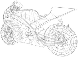 Sport motorcycle technical wire-frame. Vector illustration. Tracing illustration of 3d.