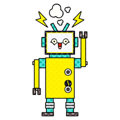 comic book style cartoon happy robot