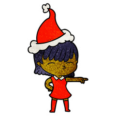 textured cartoon of a woman wearing santa hat