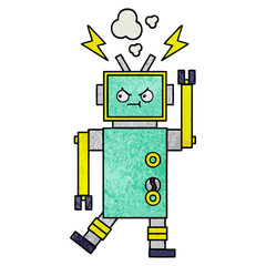 retro grunge texture cartoon robot